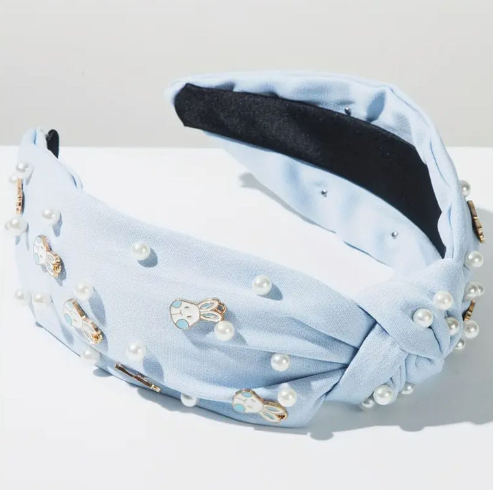 Pearl and Easter Bunny Blue Headband - Lolo Viv Boutique