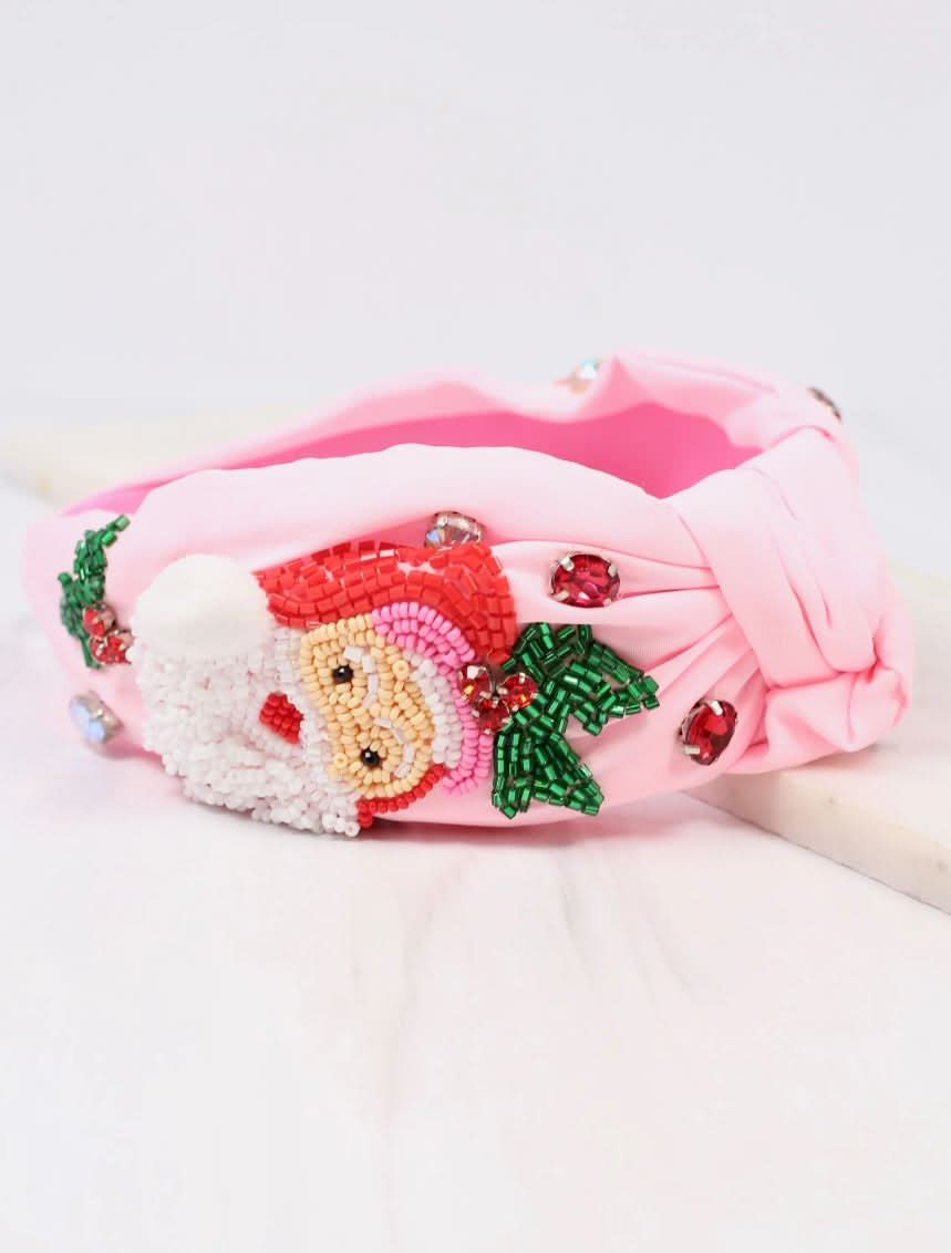 Pink Beaded Santa Headband - Lolo Viv Boutique