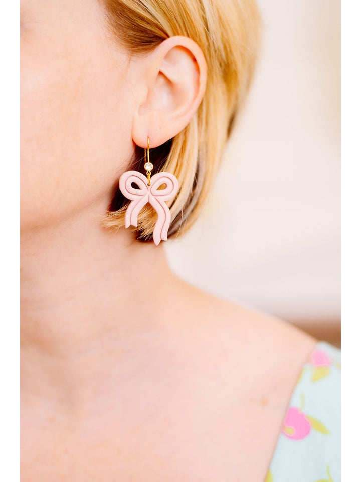 Pink Big Bow Dangle Earrings with Gem - Lolo Viv Boutique