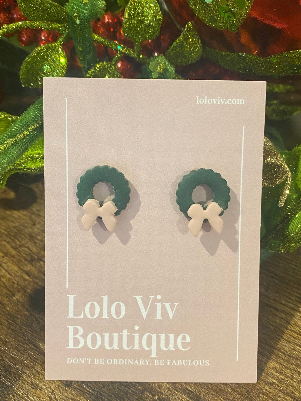 Pink Bow Green Wreath Earrings - Lolo Viv Boutique