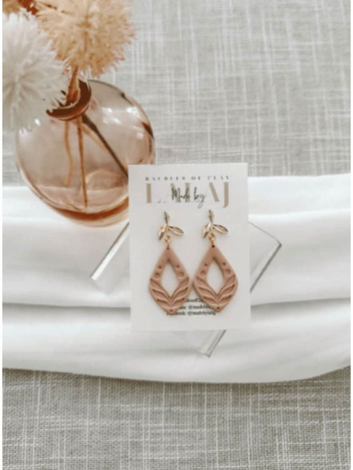 Pink Clay Leaf Dangle Earrings - Lolo Viv Boutique