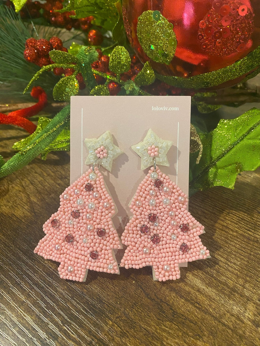 Pink Dangle Christmas Tree Earrings - Lolo Viv Boutique