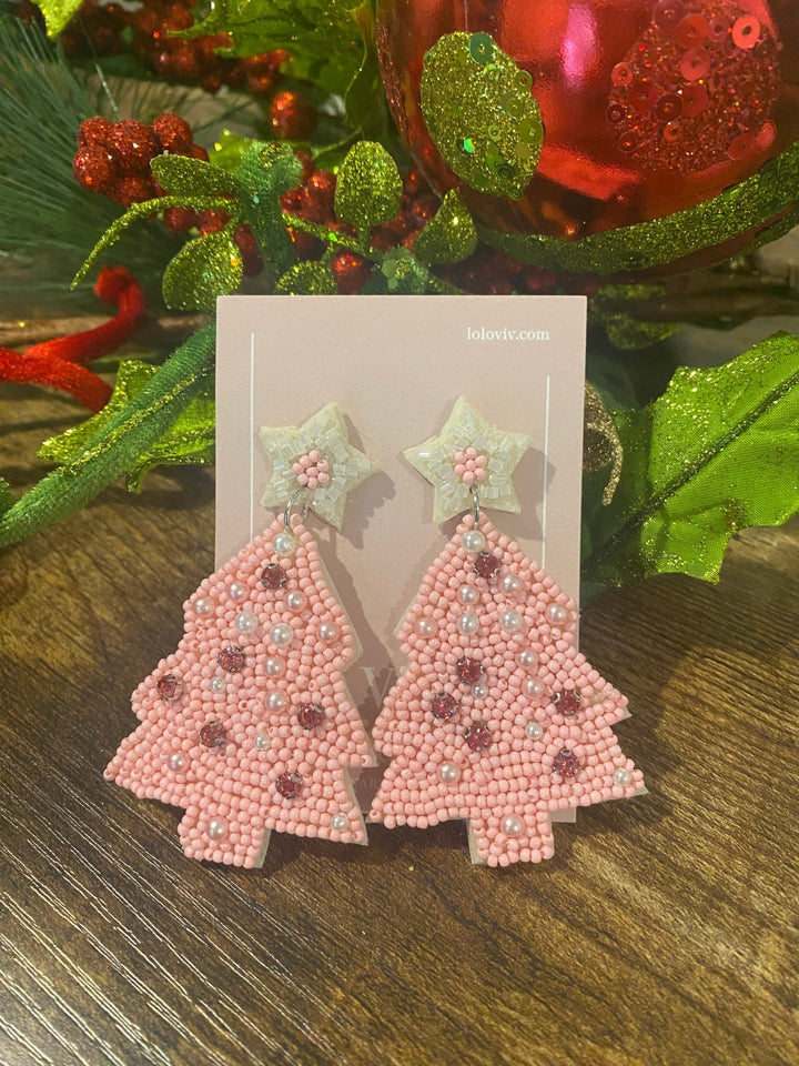 Pink Dangle Christmas Tree Earrings - Lolo Viv Boutique