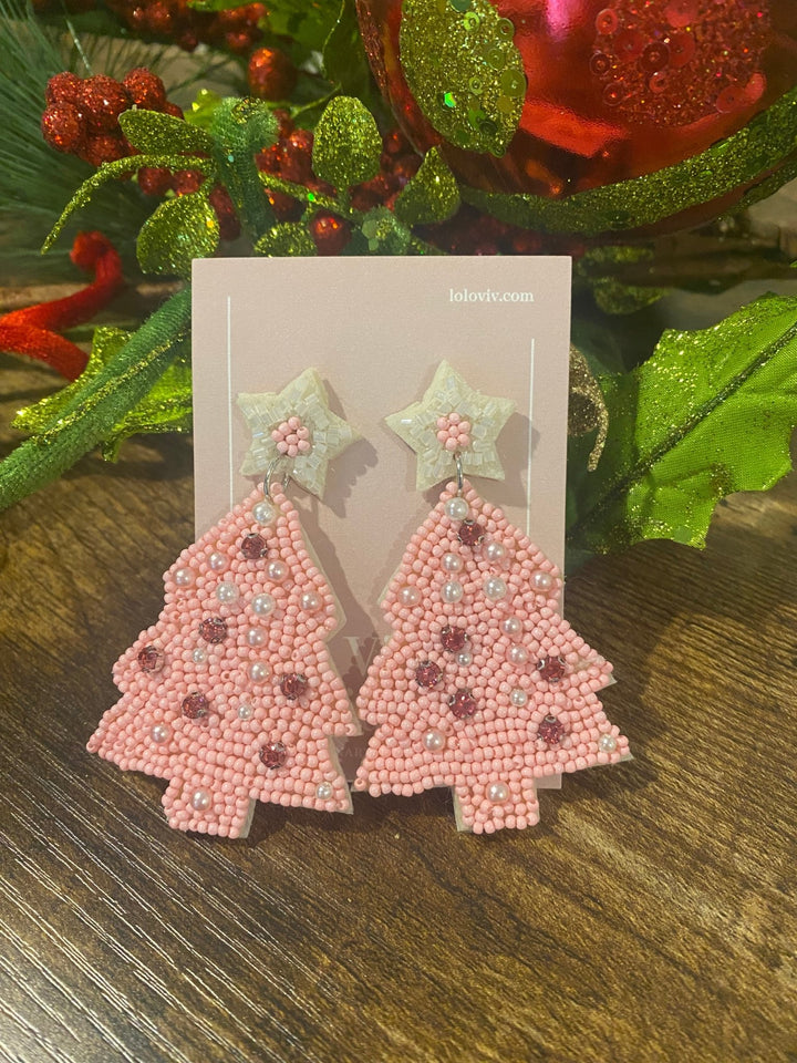 Pink Dangle Christmas Tree Earrings - Lolo Viv Boutique