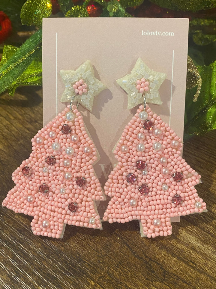 Pink Dangle Christmas Tree Earrings - Lolo Viv Boutique