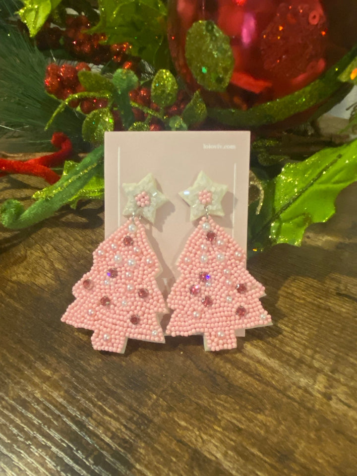 Pink Dangle Christmas Tree Earrings - Lolo Viv Boutique