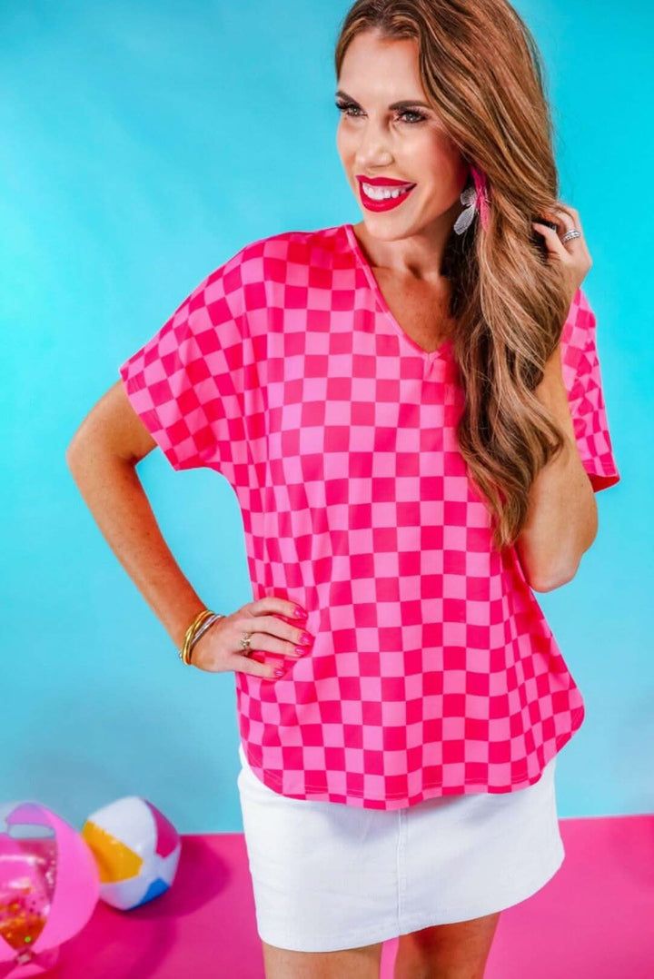 Pink on Pink Checked Tunic Top - Lolo Viv Boutique