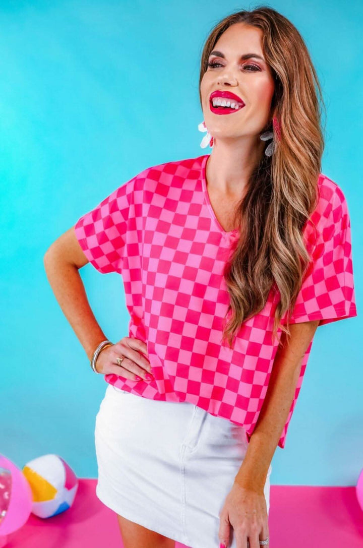 Pink on Pink Checked Tunic Top - Lolo Viv Boutique