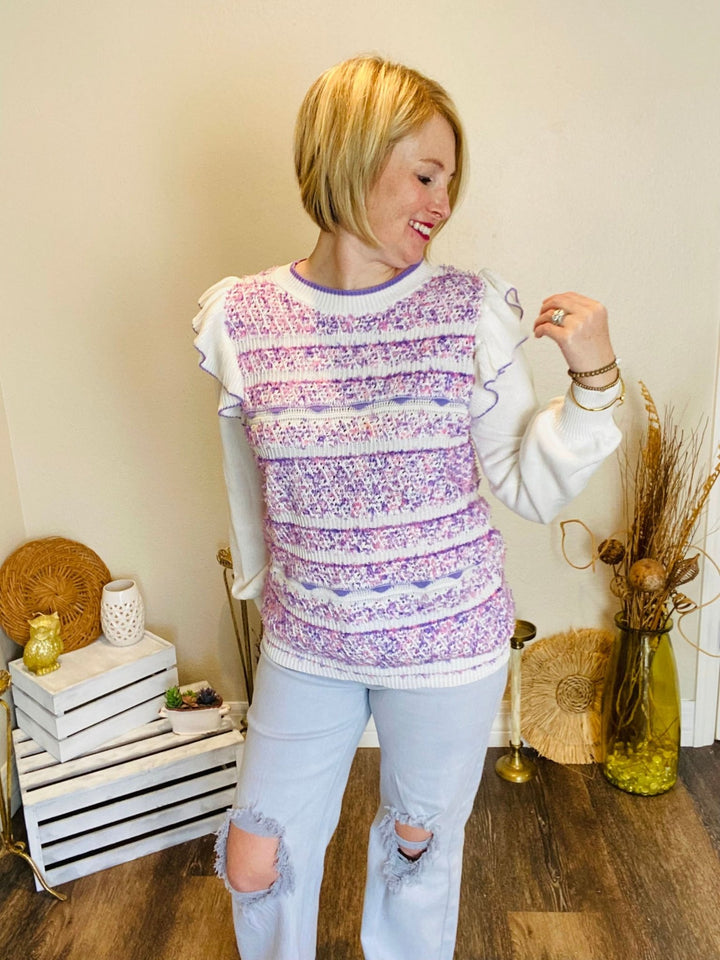 Pink & Purple Ruffle Sweater - Lolo Viv Boutique