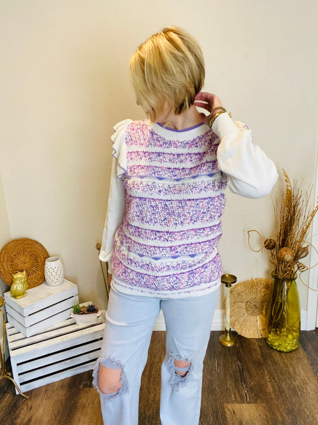 Pink & Purple Ruffle Sweater - Lolo Viv Boutique