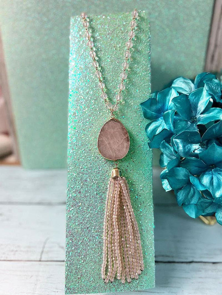 Pink Quartz Tassel Beaded Necklace - Lolo Viv Boutique