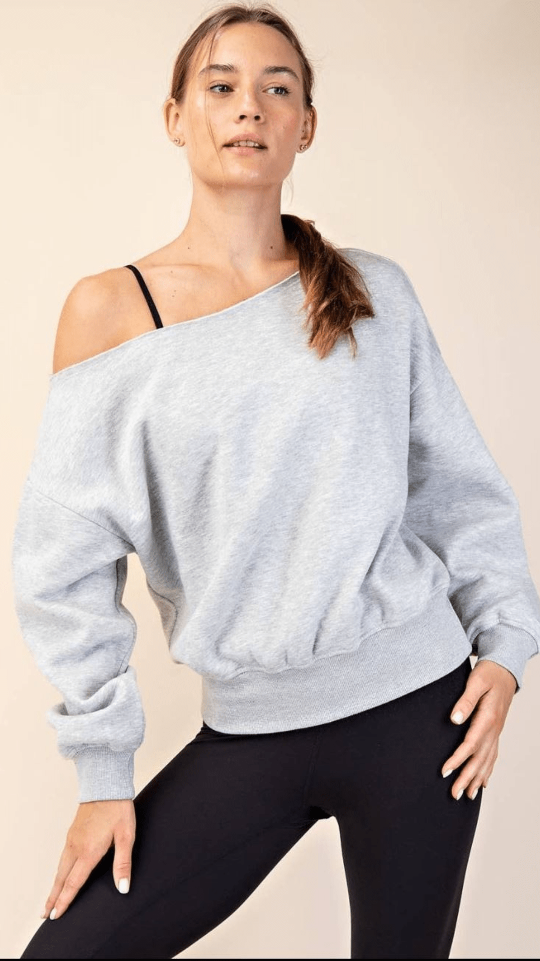 *PREORDER* Heather Grey Off The Shoulder Sweatshirt - Curvy - Lolo Viv Boutique