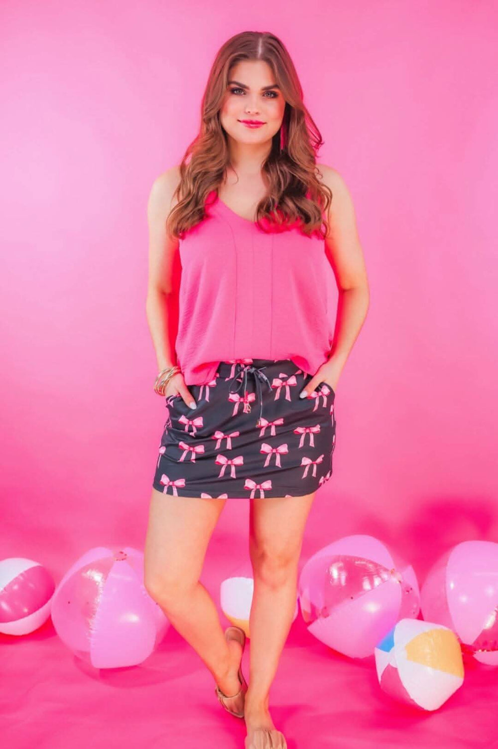 Pretty in Pink Bow Print Skort - Reg & Curvy - Lolo Viv Boutique