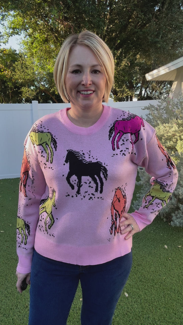 Multicolor Horse Print Sweater Top - Reg & Curvy