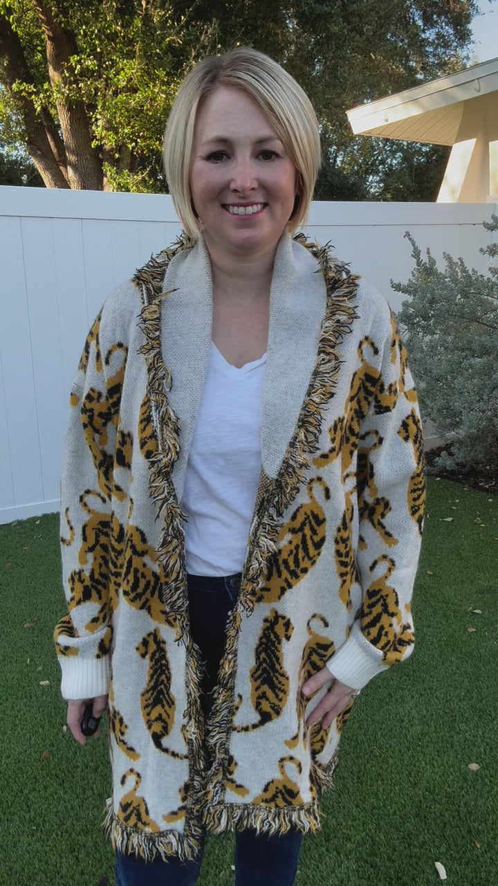 Animal Print Knit Fringe Cardigan- Reg & Curvy