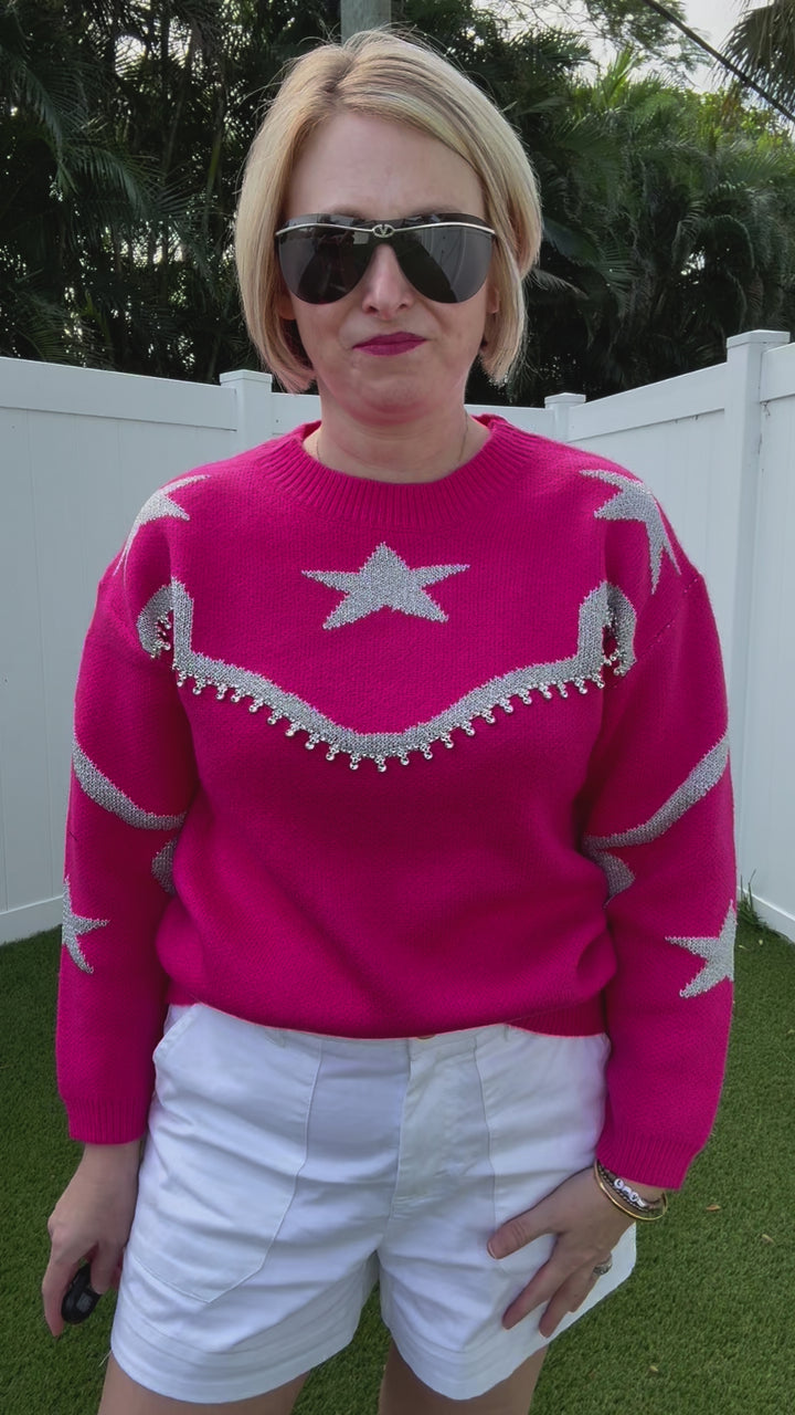 Rhinestone Wrangler Hot Pink Sweater - Reg & Curvy