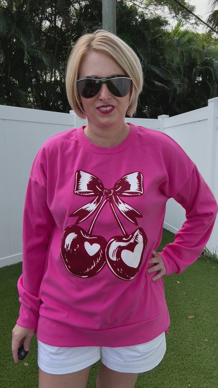 Heart Cherries on Pink Sweatshirt - Reg & Curvy