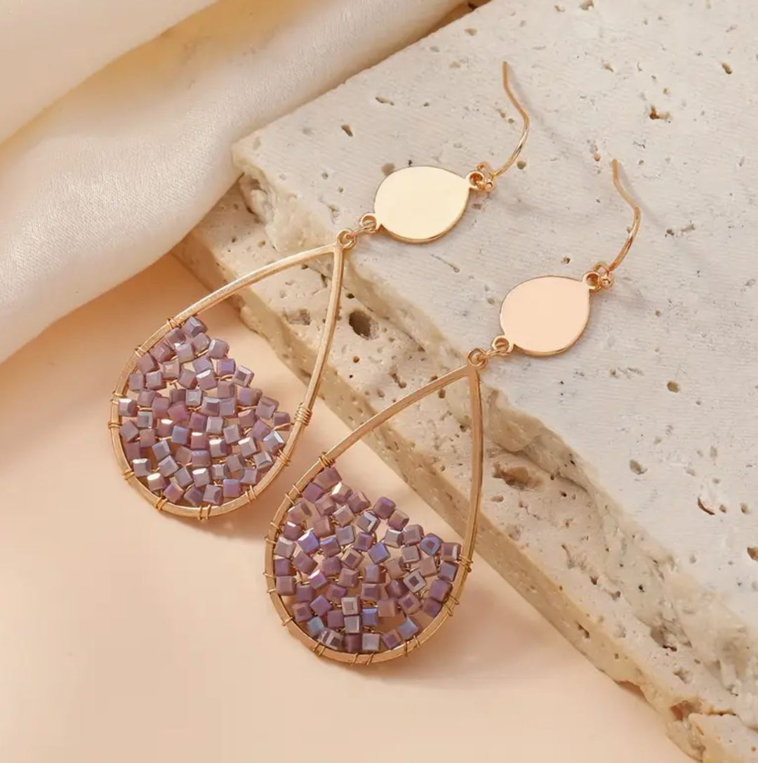 Purple Beaded Teardrop Earrings - Lolo Viv Boutique