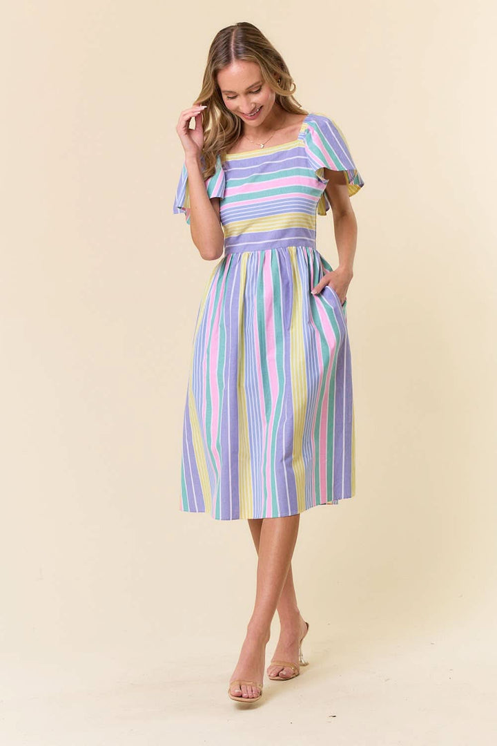 Rainbows Multi - Stripe Midi Dress - Reg & Curvy - Lolo Viv Boutique