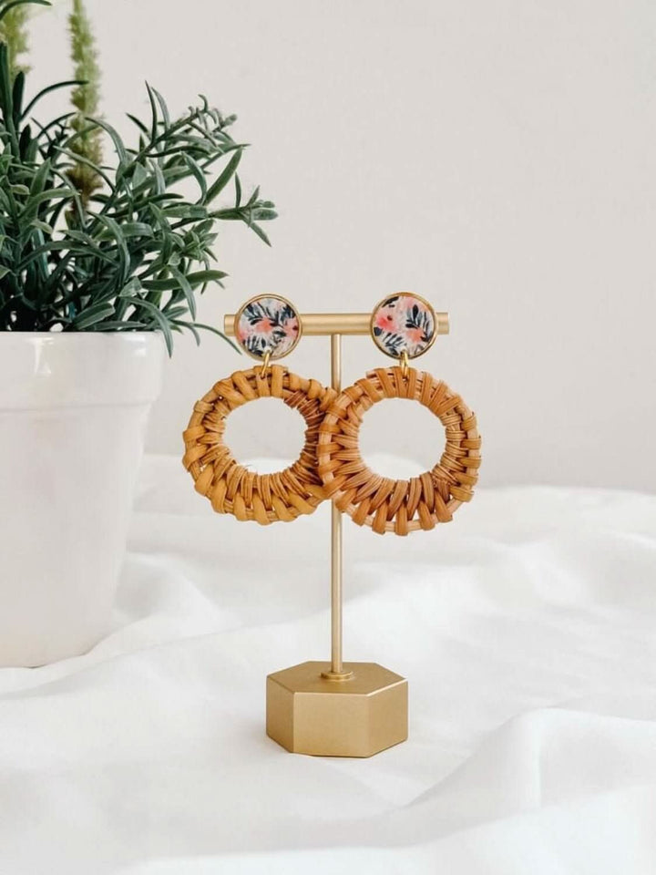 Rattan Hoops with Printed Clay Insert - Lolo Viv Boutique