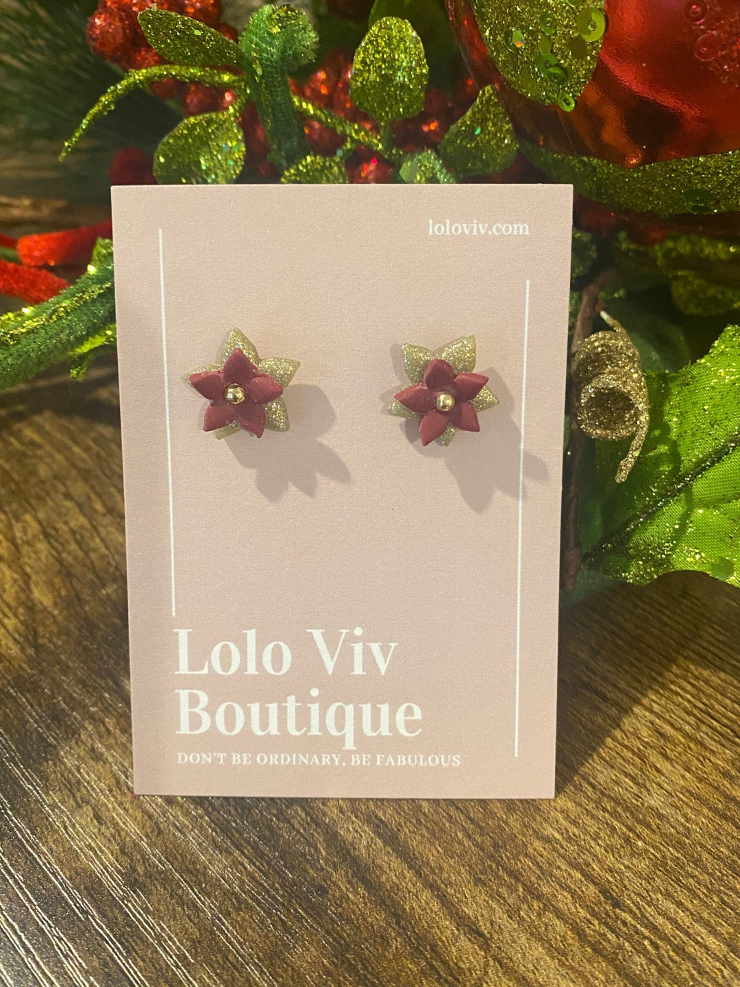 Red and Gold Poinsettia Earrings - Lolo Viv Boutique