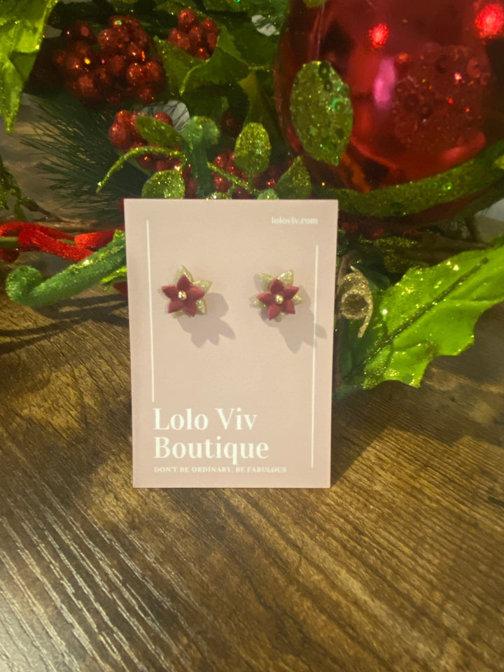 Red and Gold Poinsettia Earrings - Lolo Viv Boutique