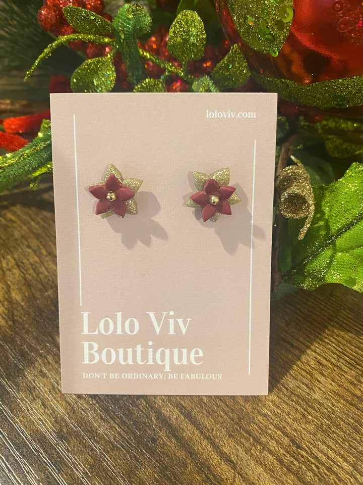 Red and Gold Poinsettia Earrings - Lolo Viv Boutique