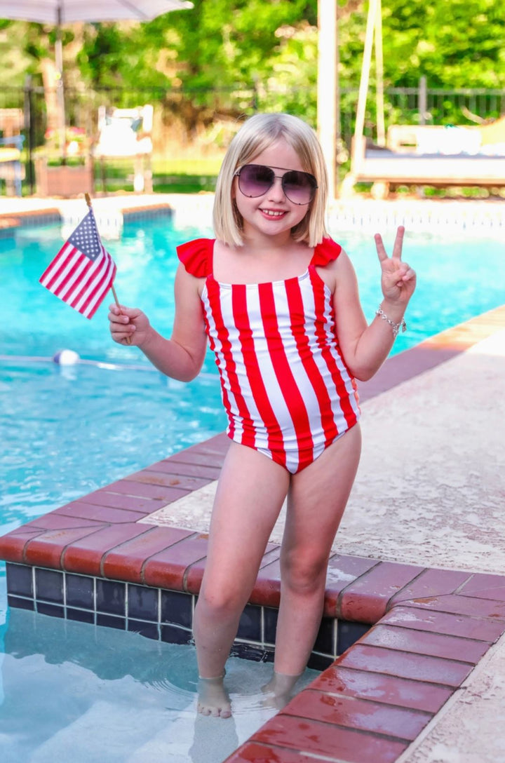 Red and White Striped Swimsuit - Child - Lolo Viv Boutique