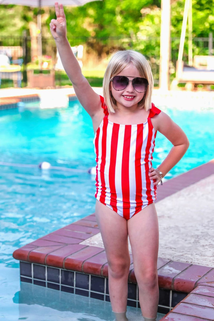 Red and White Striped Swimsuit - Child - Lolo Viv Boutique