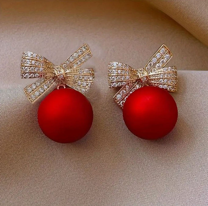 Red Earrings with Bow Knot Rhinestone Detail - Lolo Viv Boutique