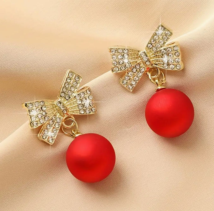 Red Earrings with Bow Knot Rhinestone Detail - Lolo Viv Boutique