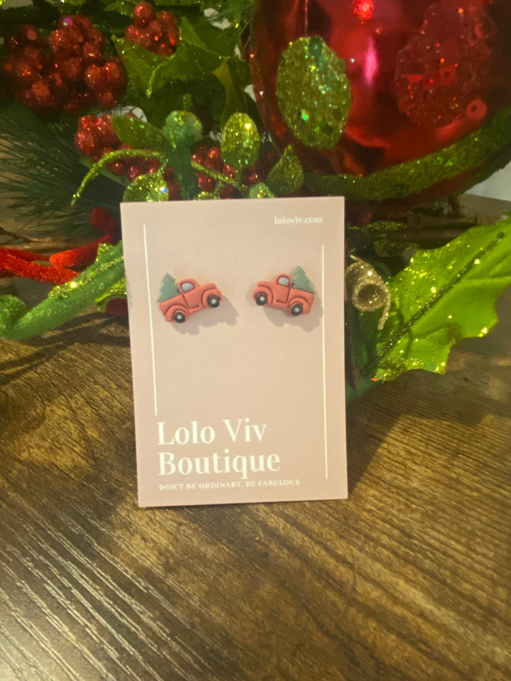 Red Truck & Christmas Tree Earrings - Lolo Viv Boutique