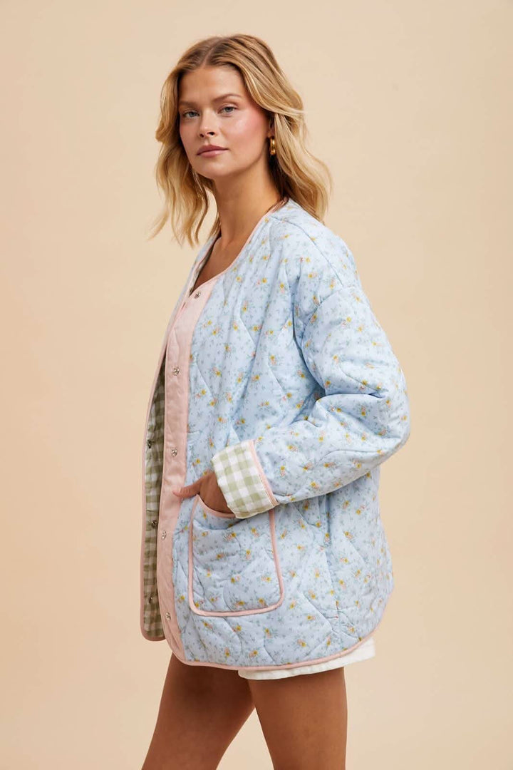 Reversible Quilted Floral Puffer Jacket - Lolo Viv Boutique