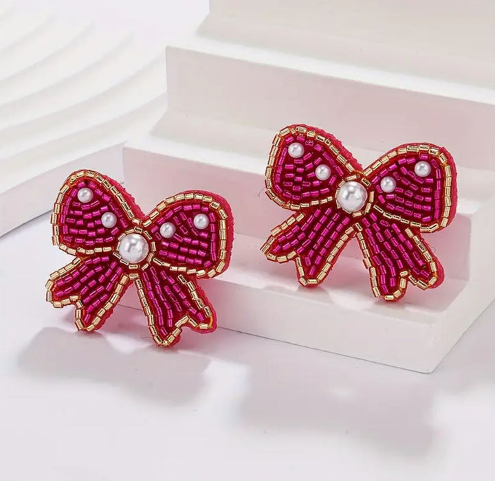 Rose Red Bow Knot Earrings - Lolo Viv Boutique