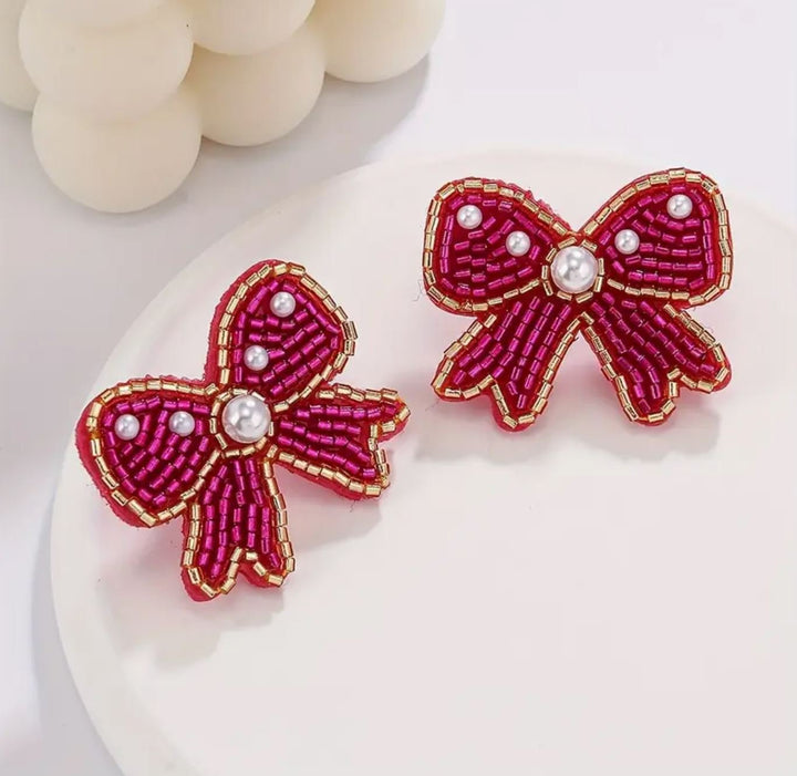 Rose Red Bow Knot Earrings - Lolo Viv Boutique