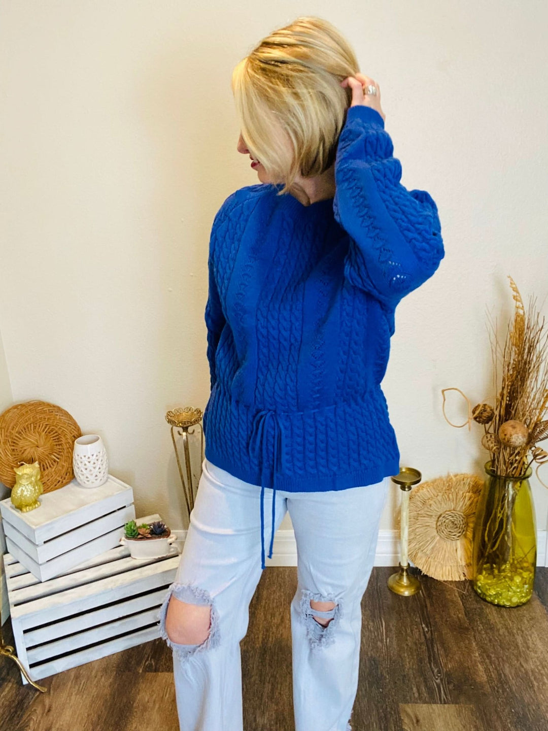 Royal Blue Cable Knit Sweater - Lolo Viv Boutique