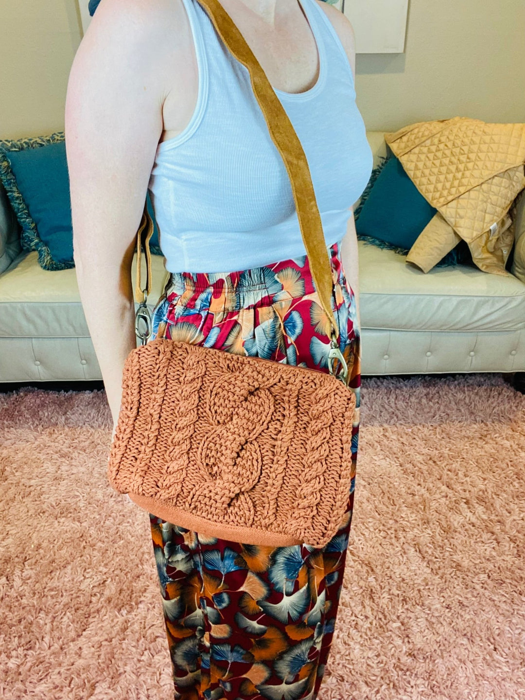 Rust Cable Knit Crossbody - Lolo Viv Boutique