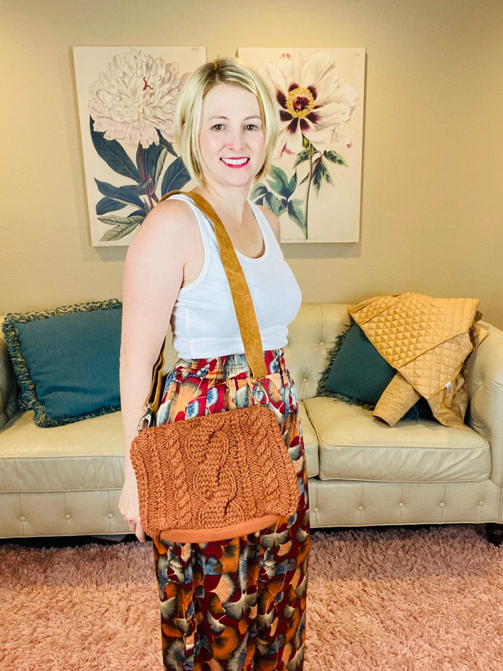 Rust Cable Knit Crossbody - Lolo Viv Boutique