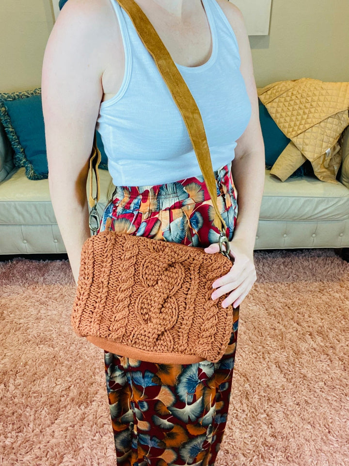 Rust Cable Knit Crossbody - Lolo Viv Boutique