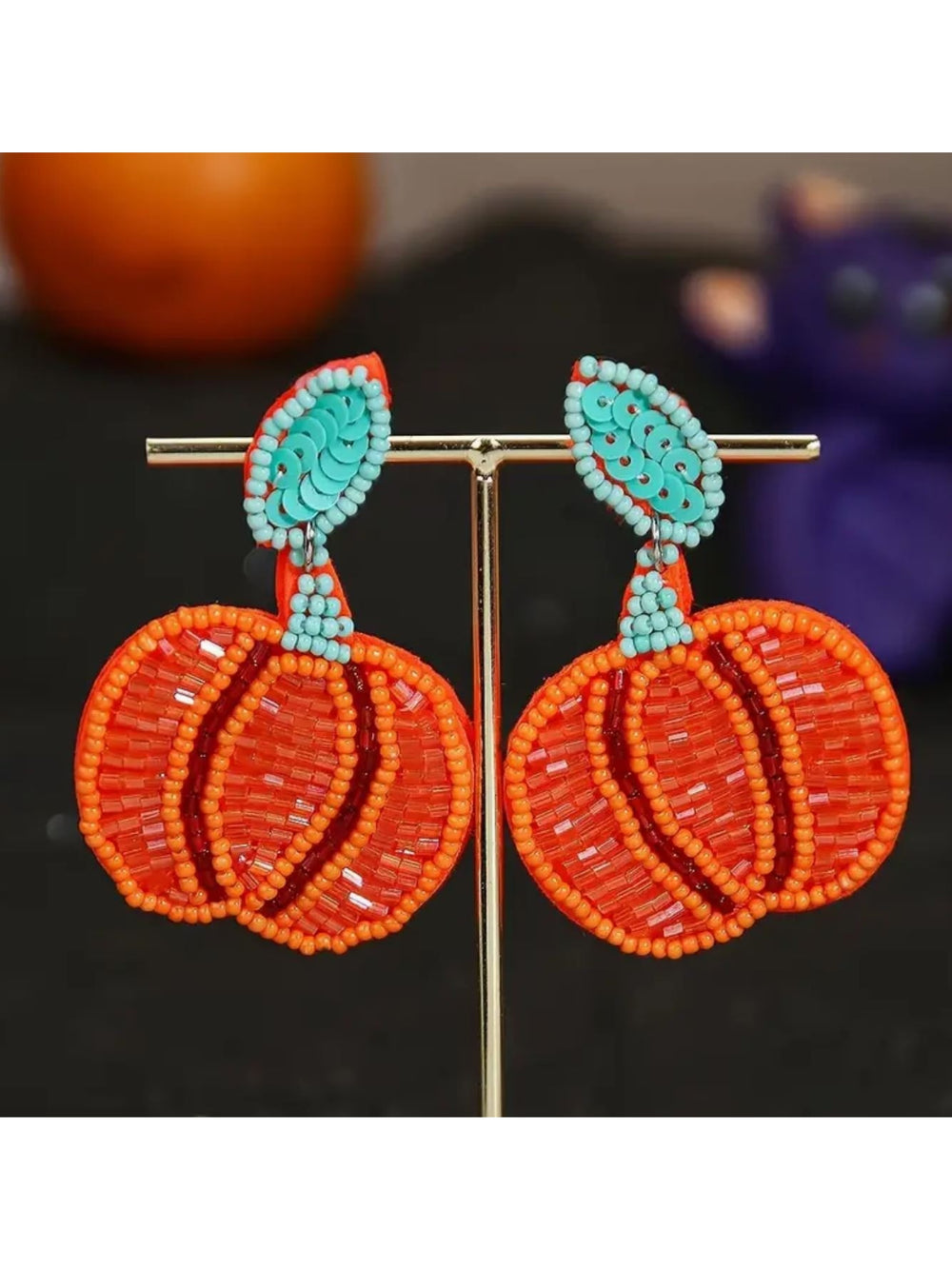 Sequined & Beaded Pumpkin Earrings - Lolo Viv Boutique