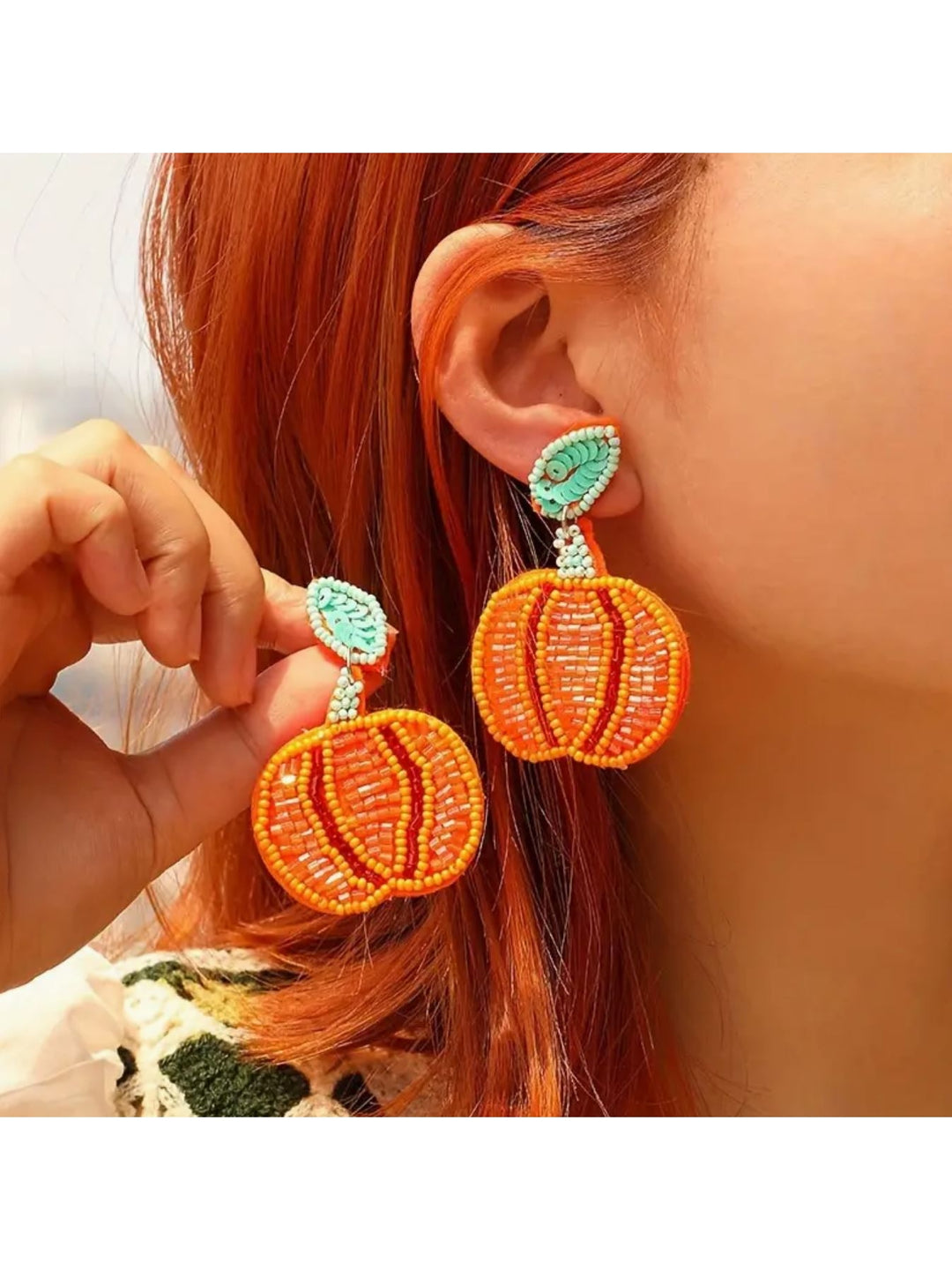 Sequined & Beaded Pumpkin Earrings - Lolo Viv Boutique