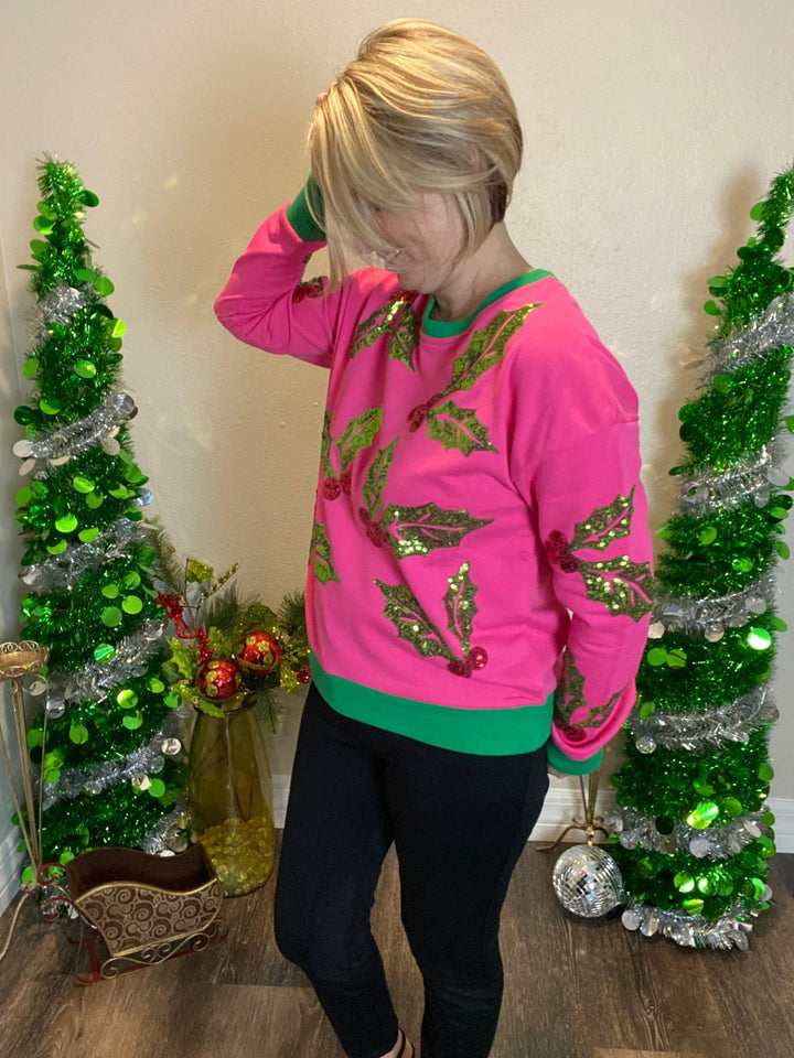 Sequined Mistletoe Sweater - Lolo Viv Boutique