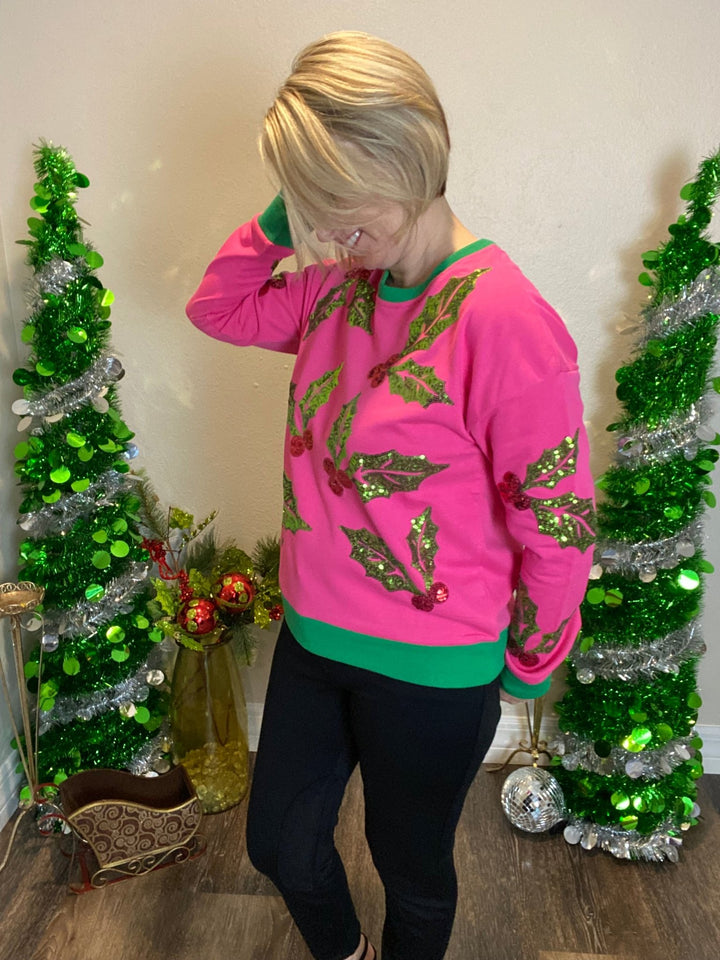 Sequined Mistletoe Sweater - Lolo Viv Boutique