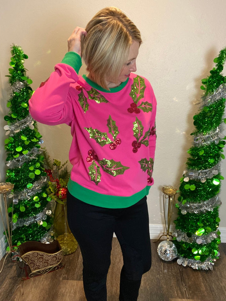 Sequined Mistletoe Sweater - Lolo Viv Boutique