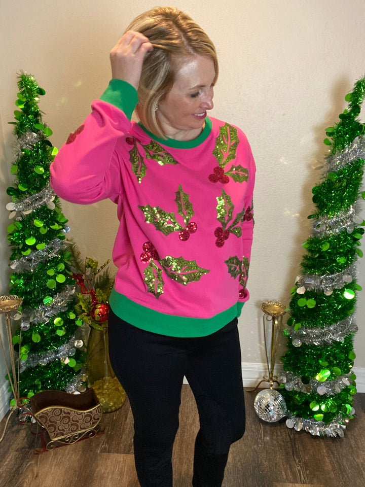 Sequined Mistletoe Sweater - Lolo Viv Boutique