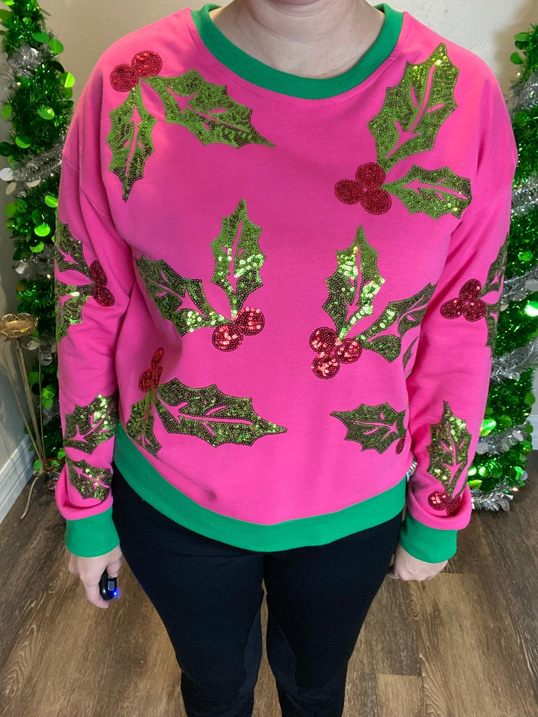 Sequined Mistletoe Sweater - Lolo Viv Boutique