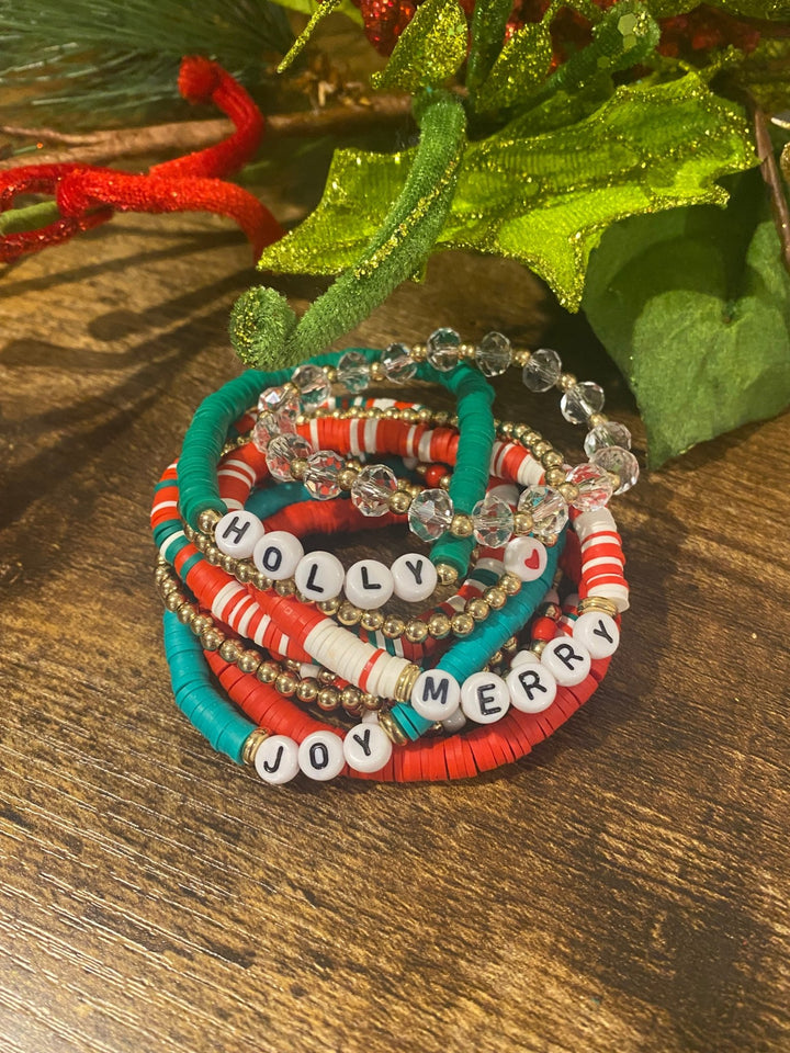 Set of 10 Stackable Christmas Bracelets - Lolo Viv Boutique