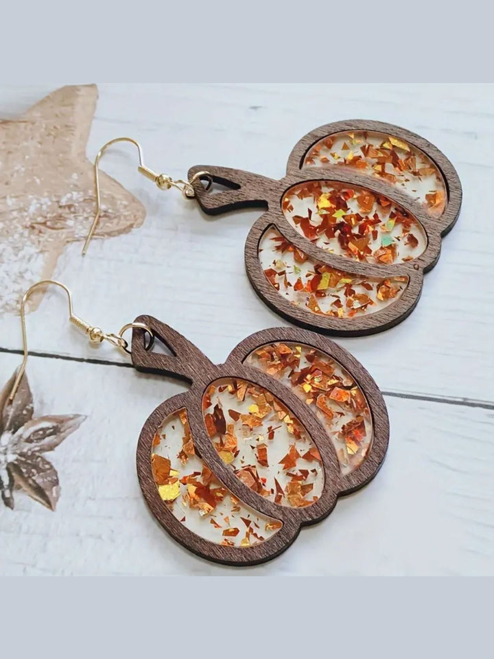 Sparkly Acrylic and Wooden Pumpkin Earrings - Lolo Viv Boutique