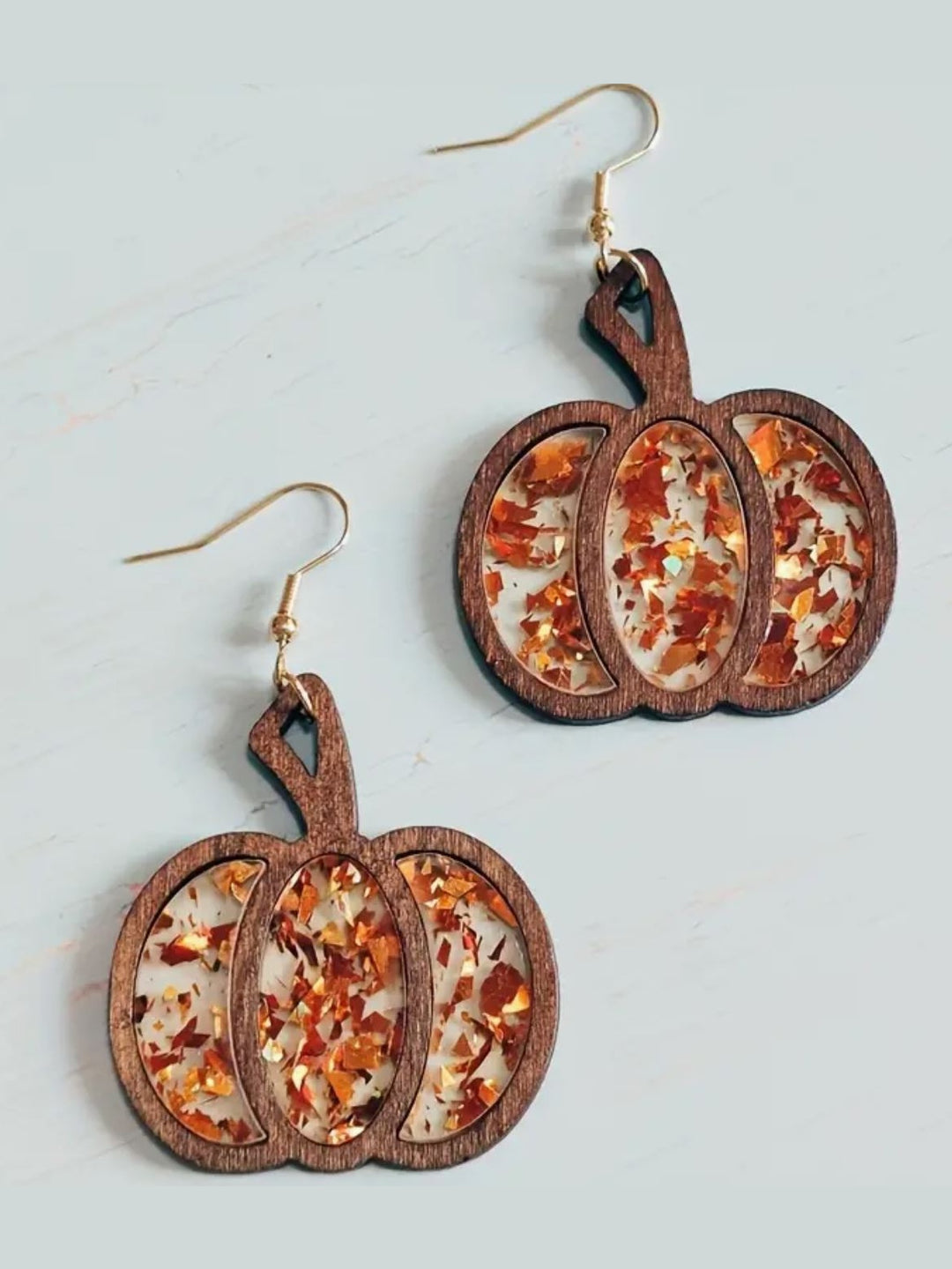 Sparkly Acrylic and Wooden Pumpkin Earrings - Lolo Viv Boutique