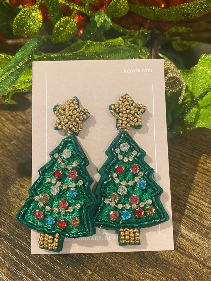 Sparkly Dangle Christmas Tree Earrings - Lolo Viv Boutique